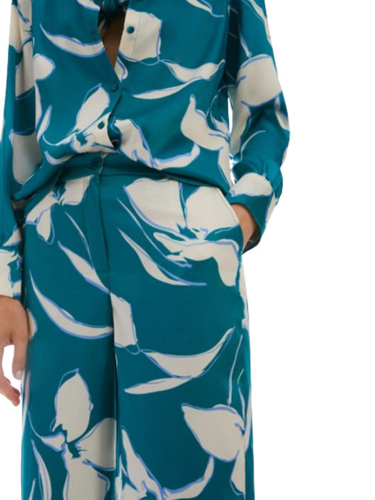 Women's Fabric Trousers Floral Blue
