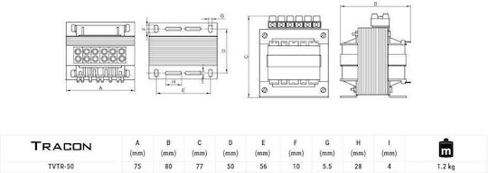 Трансформатор Tvtr-50-c 230v 12-24-42v