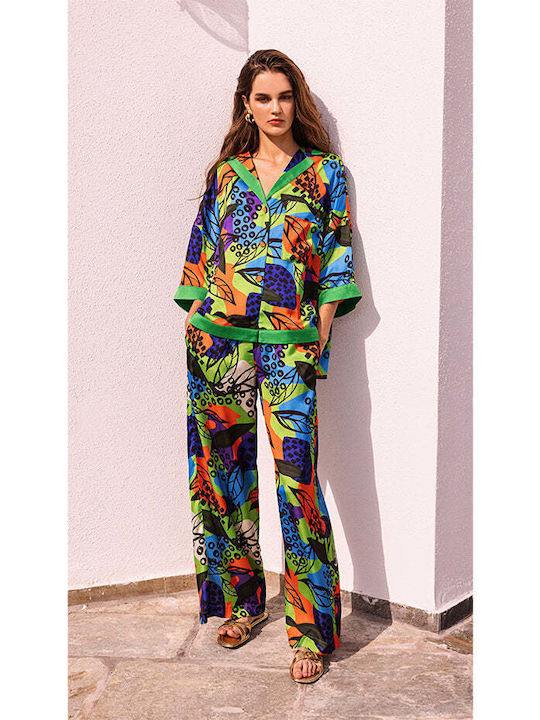 Nema Resort Wear Women's MULTICOLOUR Set with Trousers with Elastic in Regular Fit