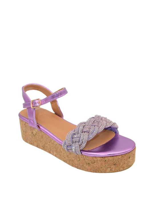 Morena Spain Women's Ankle Strap Platforms Purple