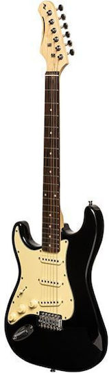 Stagg SES-30 Електрическа Китара за Левичари Stratocaster с SSS Конфигурация на Пикапите Черно