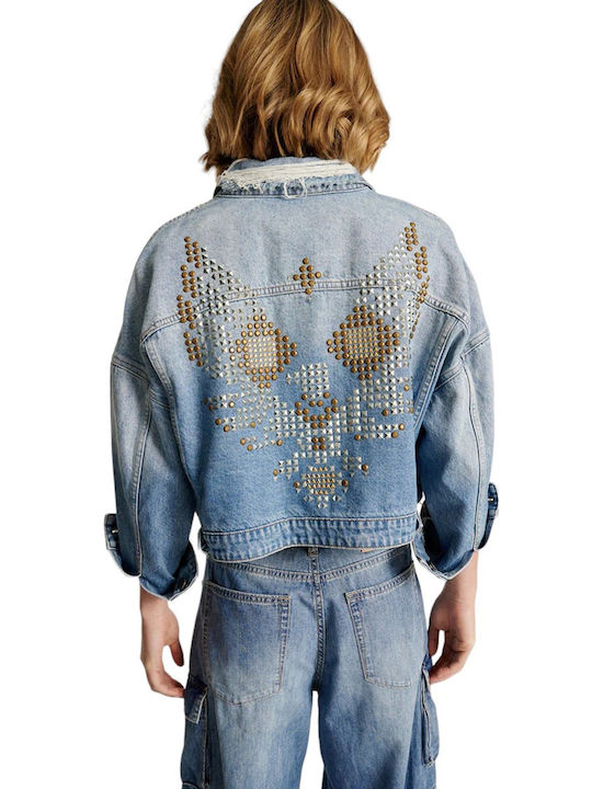 One Teaspoon Women's Short Jean Jacket for Spring or Autumn Fader Blu Blue