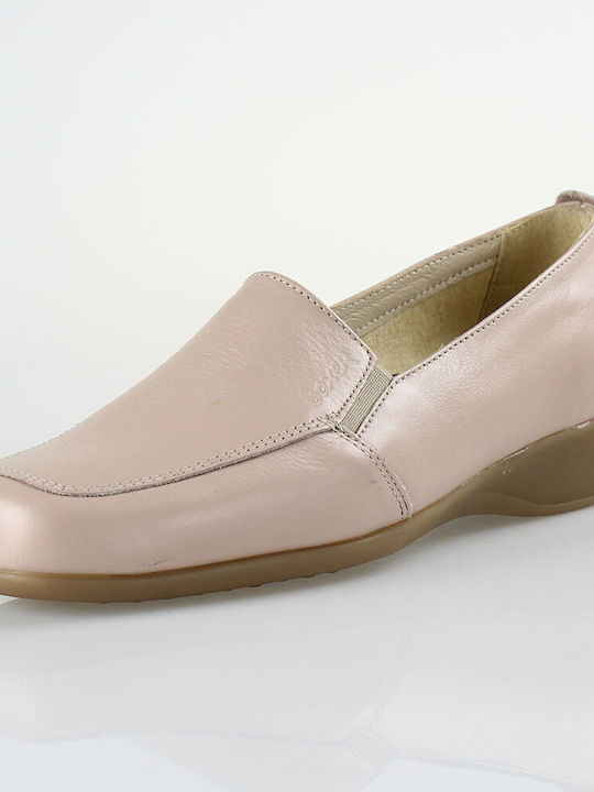 Leather Women's Loafers in Beige Color
