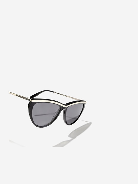 Damen-Sonnenbrille mit schwarzem Azetatrahmen und grauem polarisiertem Glas HBOW23BBXP
