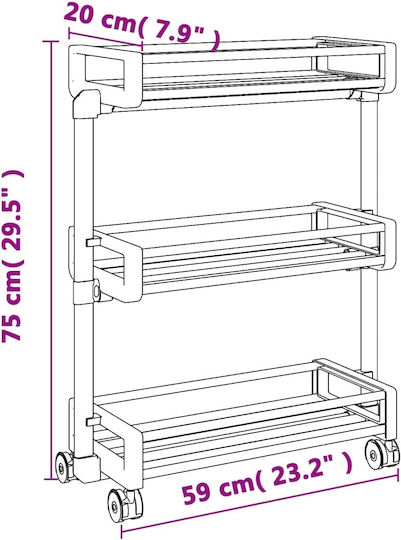 vidaXL Kitchen Trolley Plastic Silver 59x20x75cm