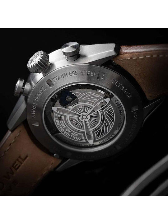 Raymond Weil Freelancer Ανδρικό Ρολόι 42mm Χρονογράφος Αυτόματο με Καφέ Δερμάτινο Λουράκι