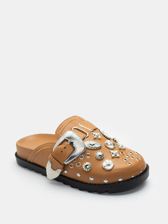 Luigi Flat Mules Brown