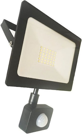 Retlux Στεγανός Προβολέας LED 30W Φυσικό Λευκό 4000K με Αισθητήρα Κίνησης IP65