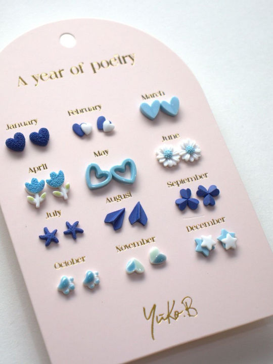 Yuko.b Καρτέλα 12 Ζευγάρια Σκουλαρίκια A Year Blue Poetry