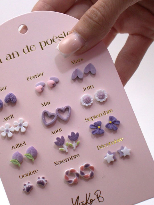 Yuko.b Card 12 Pairs of Earrings A Year Purple Poetry