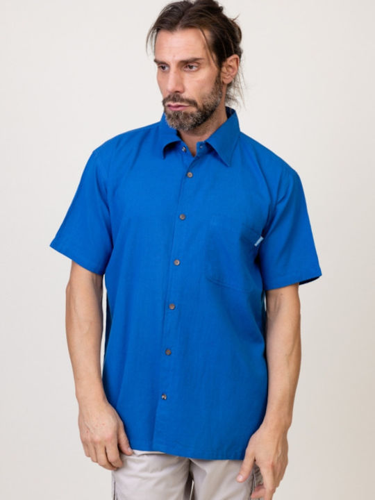 Meandros Men's Shirt Short Sleeve Cotton Blue