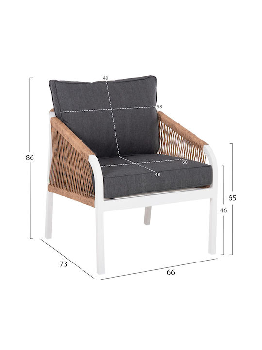 Set Cameră De Zi Pentru Exterior Drimm 4 Piese Albe Cu Perne