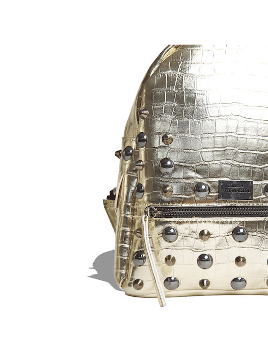 Croco Backpack Large Γυναικεία Τσάντα Πλάτης Χρυσή