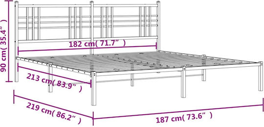 Метално Легло King Size Бяло с Дъски за Матрак 183x213см