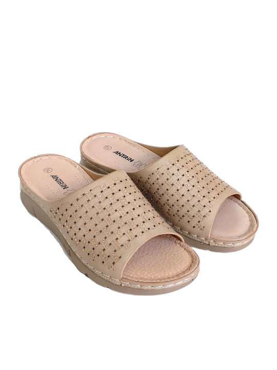 Leather Women's Flat Sandals Anatomic in Beige Color