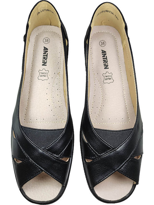 Leather Women's Flat Sandals Anatomic in Black Color