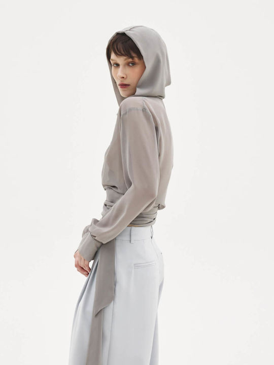 SunsetGo! Women's Blouse Long Sleeve with Hood Gray