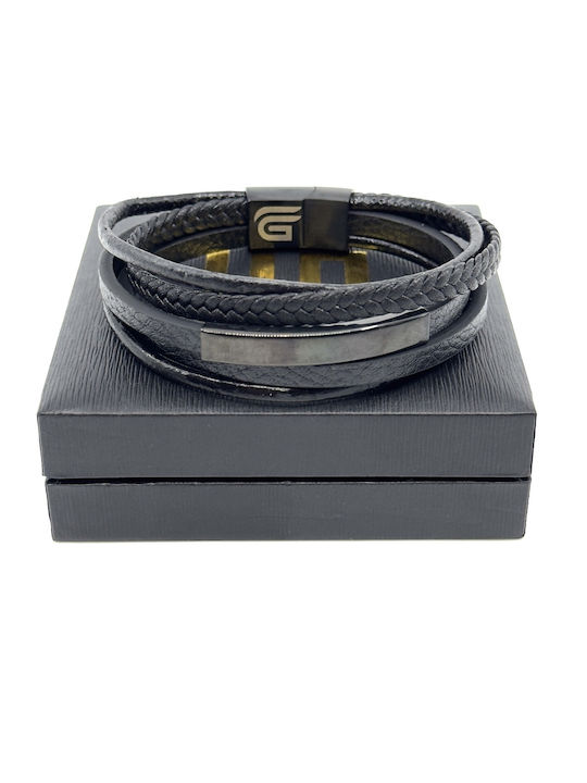 Lgd-br-2074 Δερματινο Βραχιολι Legend Accessories Χρωμα Μαυρο Μαυρη Μαγνητικη Πορπη Ανοξειδωτο Ατσαλι