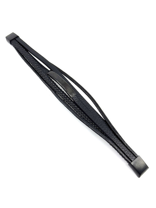 Lgd-br-2074 Δερματινο Βραχιολι Legend Accessories Χρωμα Μαυρο Μαυρη Μαγνητικη Πορπη Ανοξειδωτο Ατσαλι