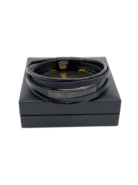 Lgd-br-2074 Δερματινο Βραχιολι Legend Accessories Χρωμα Μαυρο Μαυρη Μαγνητικη Πορπη Ανοξειδωτο Ατσαλι