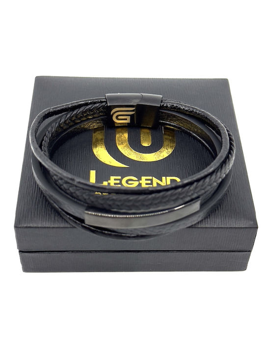 Lgd-br-2074 Δερματινο Βραχιολι Legend Accessories Χρωμα Μαυρο Μαυρη Μαγνητικη Πορπη Ανοξειδωτο Ατσαλι