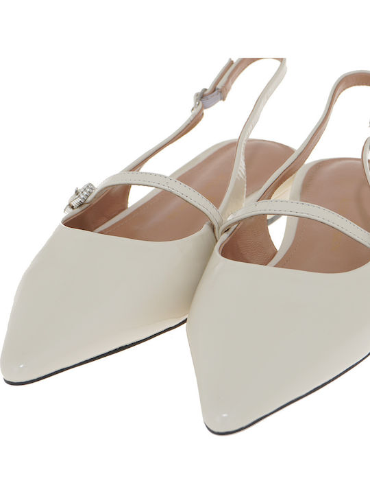 Leather Pointy Slingback Ballerinas Beige