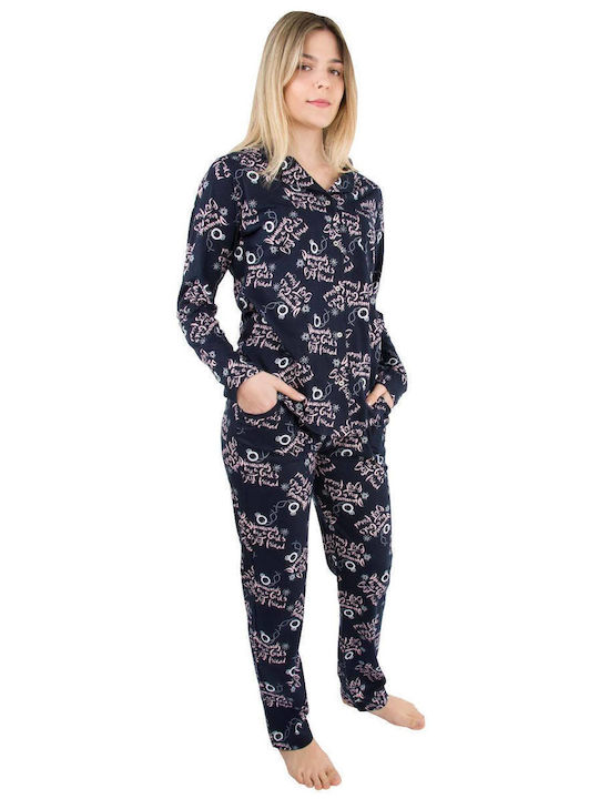 Calzedoro Winter Women's Pyjama Set Cotton Sk.blue