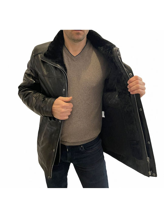 MARKOS LEATHER Men's Winter Leather Jacket Black