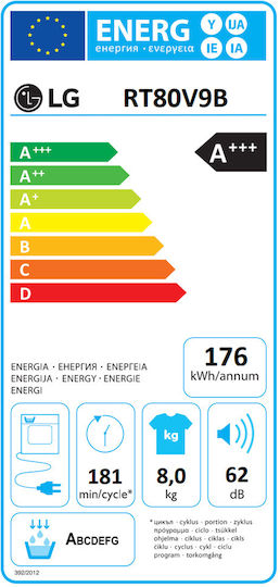 LG RT80V9B Uscător De Rufe 8kg Cu Pompă De Căldură
