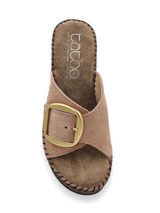 Δερμάτινα Mules με Χαμηλό Τακούνι σε Ροζ Χρώμα