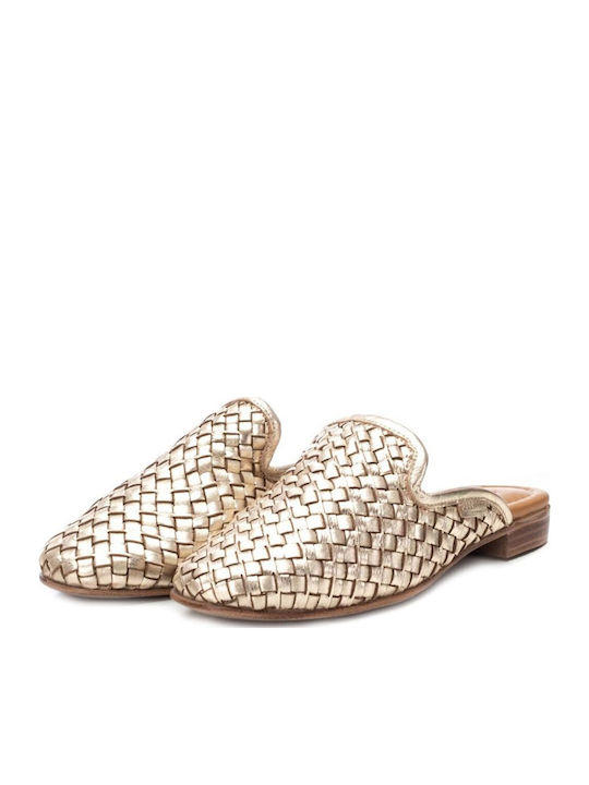 Flat Δερμάτινα Mules σε Χρυσό Χρώμα