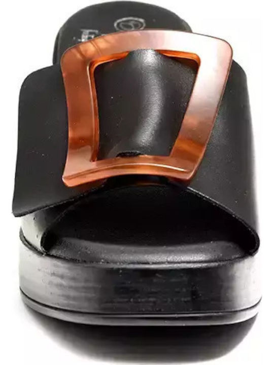 Leather Mules with Low Heel in Black Color