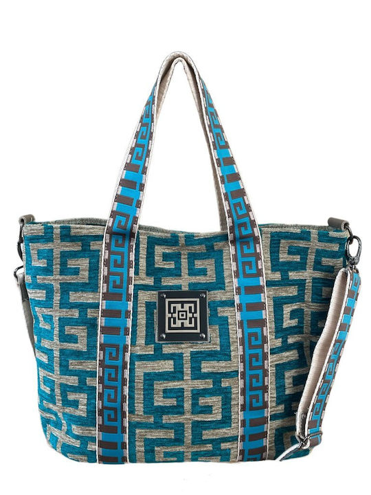 Midneto Calypso Ii Turquoise Beige Chenille Labyrinth Bag