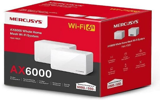 Mercusys Halo H90X Rețea WiFi Mesh Punct de acces Wi-Fi 6 Banda Duală (2.4 și 5GHz) în Kit dublu