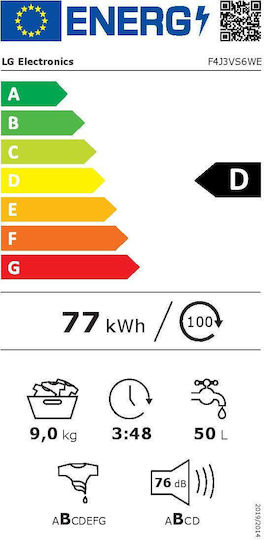LG Mașină de Spălat Rufe 9kg cu Tehnologie cu Abur 1400 Rotiri Inverter Direct Drive F4J3VS6WE