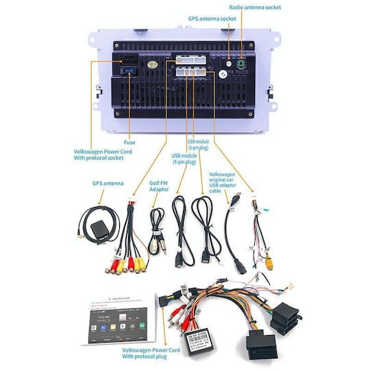 Auto-Audiosystem 2DIN (Bluetooth/USB/AUX/WiFi/GPS/Apple-Carplay/Android-Auto) mit Touchscreen 9"
