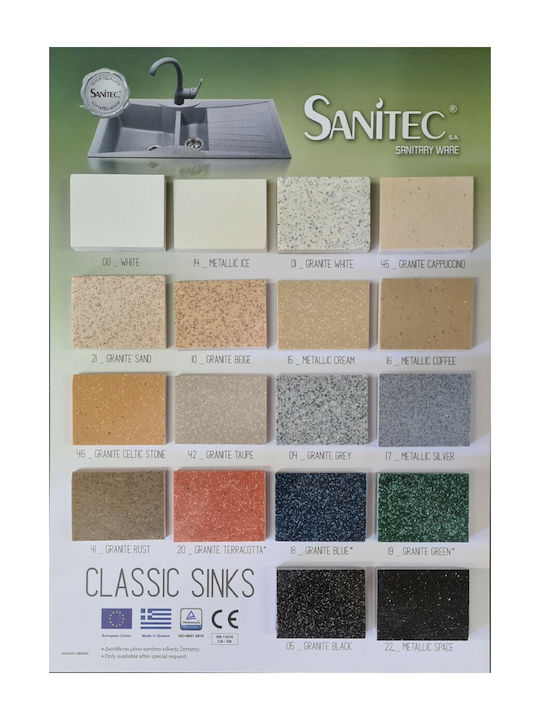Sanitec Classic Drop-In Chiuvetă din Granit Sintetic L48xW48cm Alb