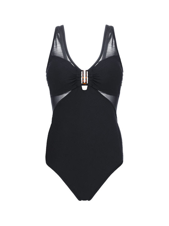 One Piece Swimsuit with Removable Padding for Large Bust Black