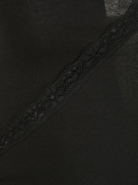Women's Blouse Cotton with Lace Black
