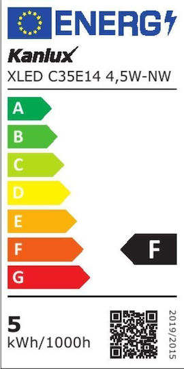Kanlux LED крушка 4.5W 97mm за фасунга E14 и форма C35 Неутрално бяло 470лм