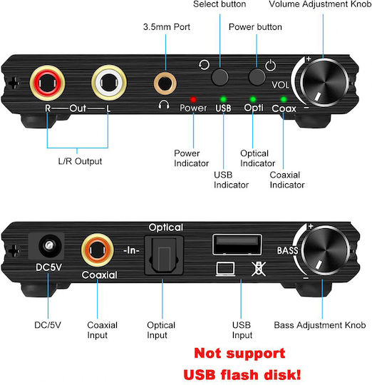 Dac-192khz/24bit Wy-02196 Конвертор Коаксиален / Toslink / RCA женски към Коаксиален / Toslink / RCA женски 1бр