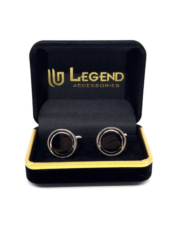 Legend Accessories Μανικετόκουμπα από Ασήμι σε Μαύρο Χρώμα