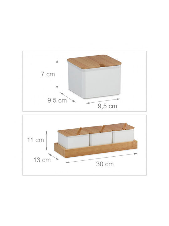 Relaxdays Set 3 Pieces Sugar Jars with Lid and Wooden Stand Brown 400ml 3 Pieces
