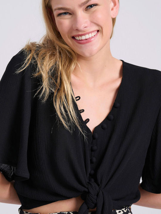 Women's Monochrome Short Sleeve Shirt Black