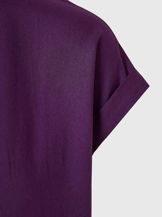 Kurzärmelig Damen Hemd Lila Monochrom