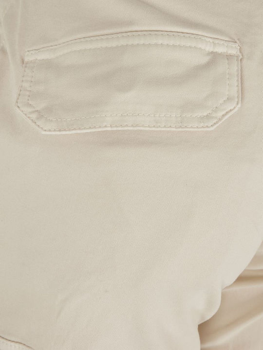 Women's High-waisted Fabric Cargo Trousers White Sand