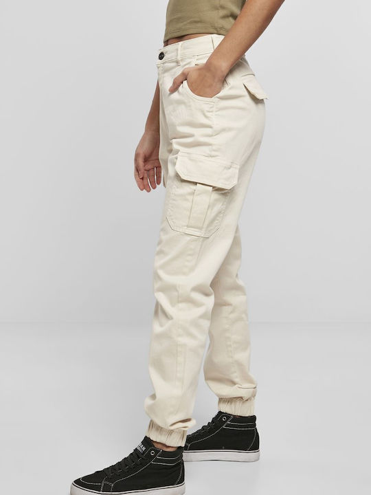 Women's High-waisted Fabric Cargo Trousers White Sand