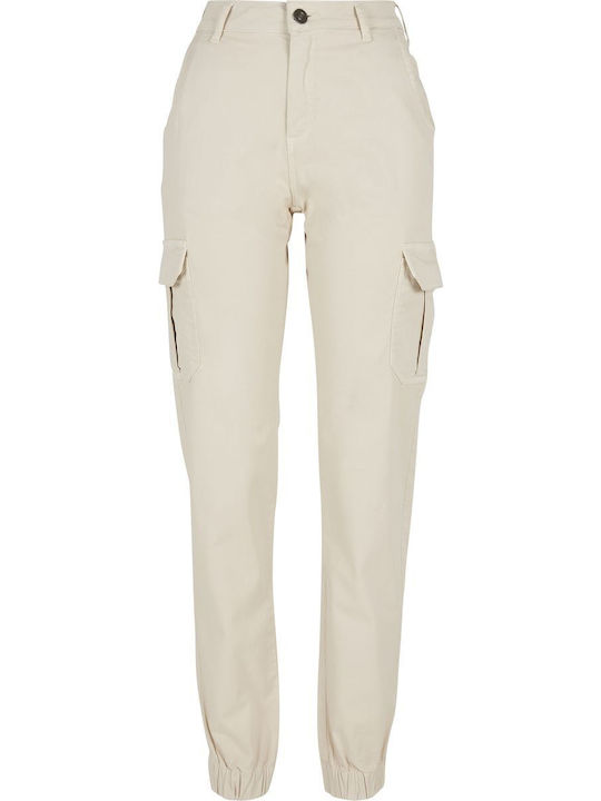 Women's High-waisted Fabric Cargo Trousers White Sand