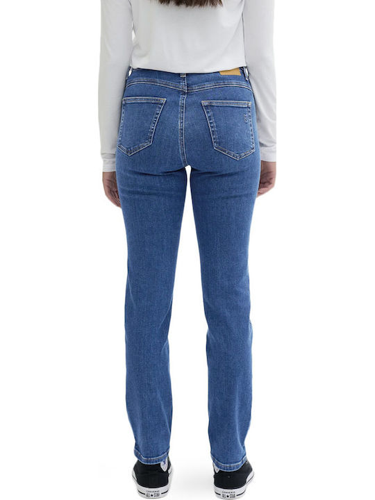 High Waist Women's Jean Trousers in Straight Line Blue