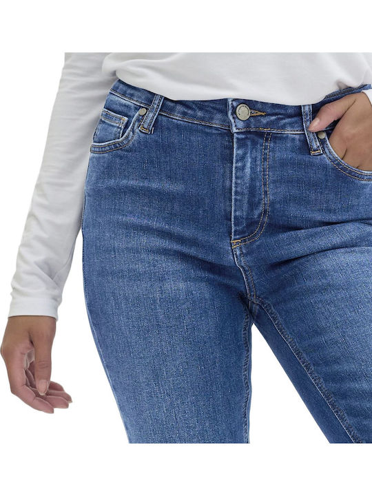 High Waist Women's Jean Trousers in Straight Line Blue